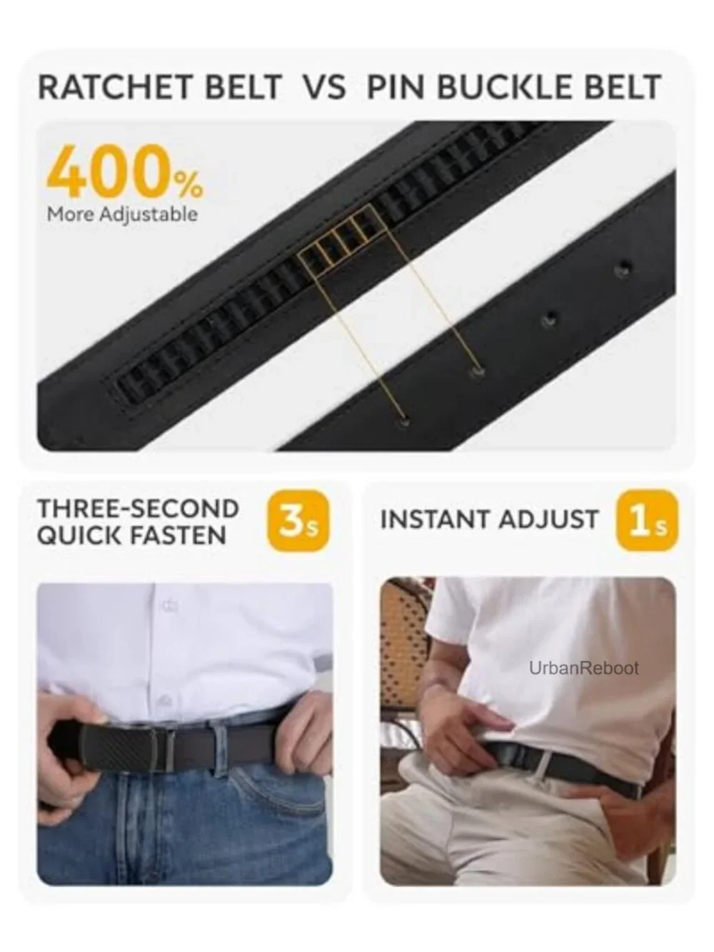 Genuine Leather Ratchet Belt for Men, Adjustable Dress Belt